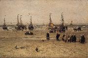 Hendrik Willem Mesdag Flat-bottomed Fishing Pinks and Fisherfolk at Scheveningen oil painting artist